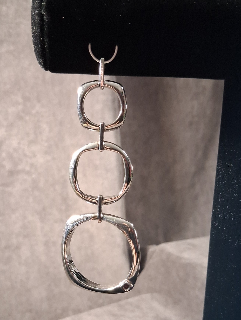 ELLE 925 Sterling Silver Geometric Hoops with Synthetic Pink Sapphire Pendant VG